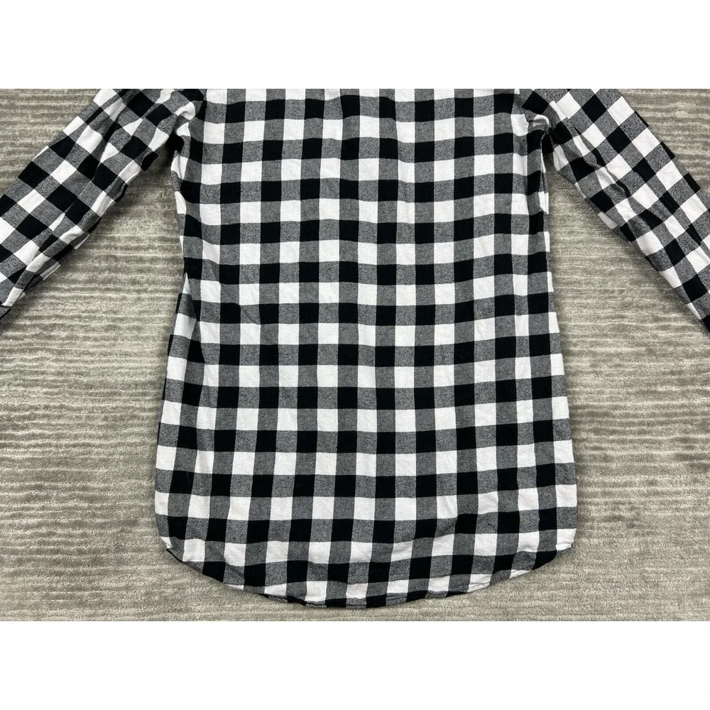 Latuza Sleepshirt Womens Medium Black & White Plaid Long‎ Sleeve Flannel